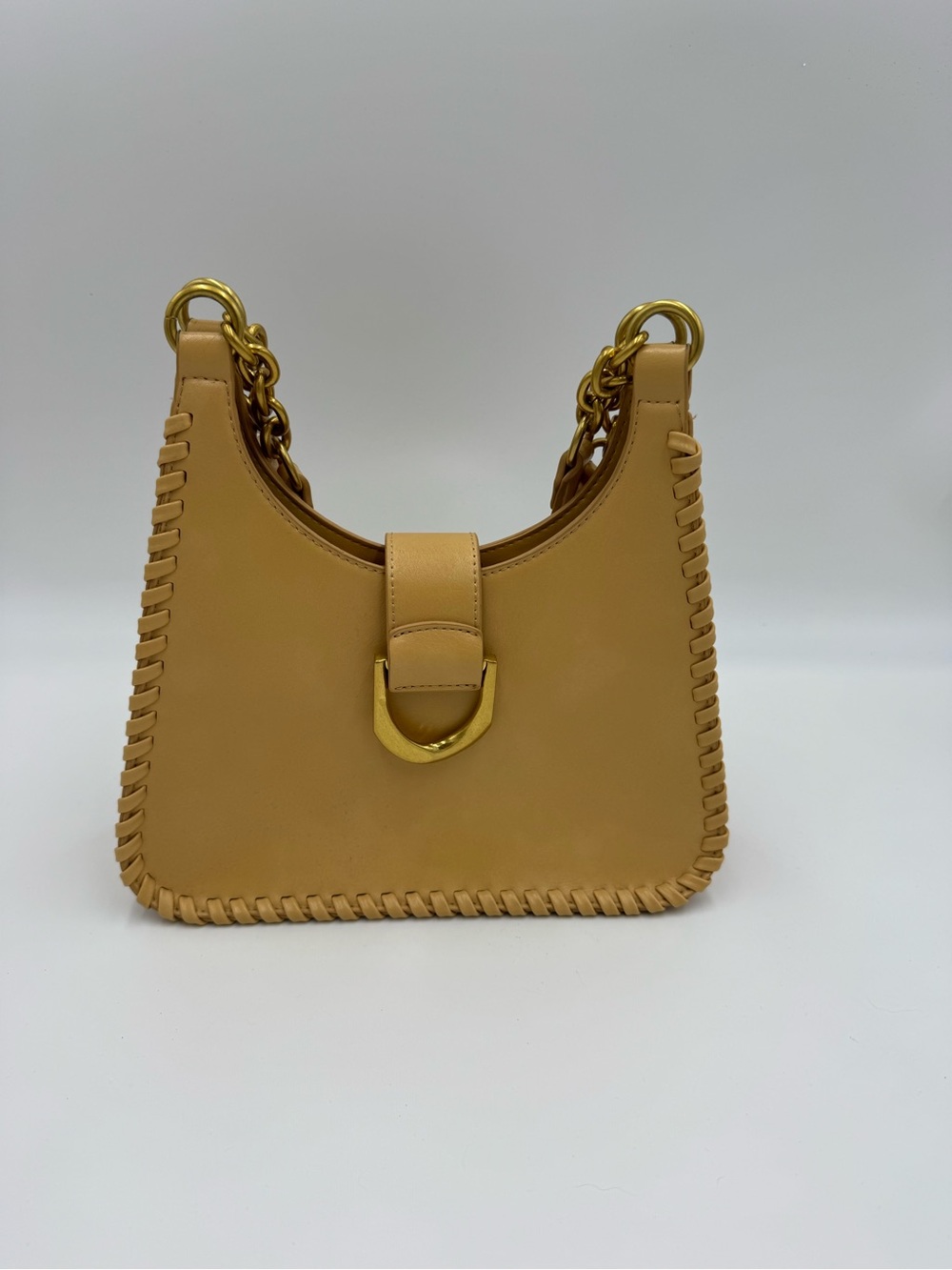 Yellow Faux Leather Shoulder Bag with Gold Chain Accent